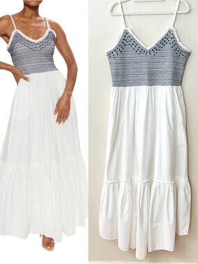 NWT Ramy Brook 100% Cotton White Cottagecore "Lucia" Maxi Dress w/ Pockets Sz XL